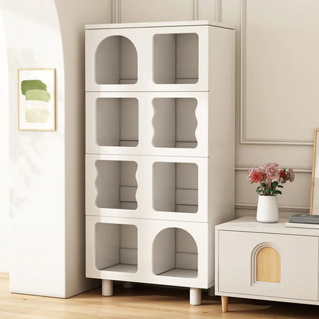 Modern Cave Style Vertical Wood Display Bookcase White Image - 1