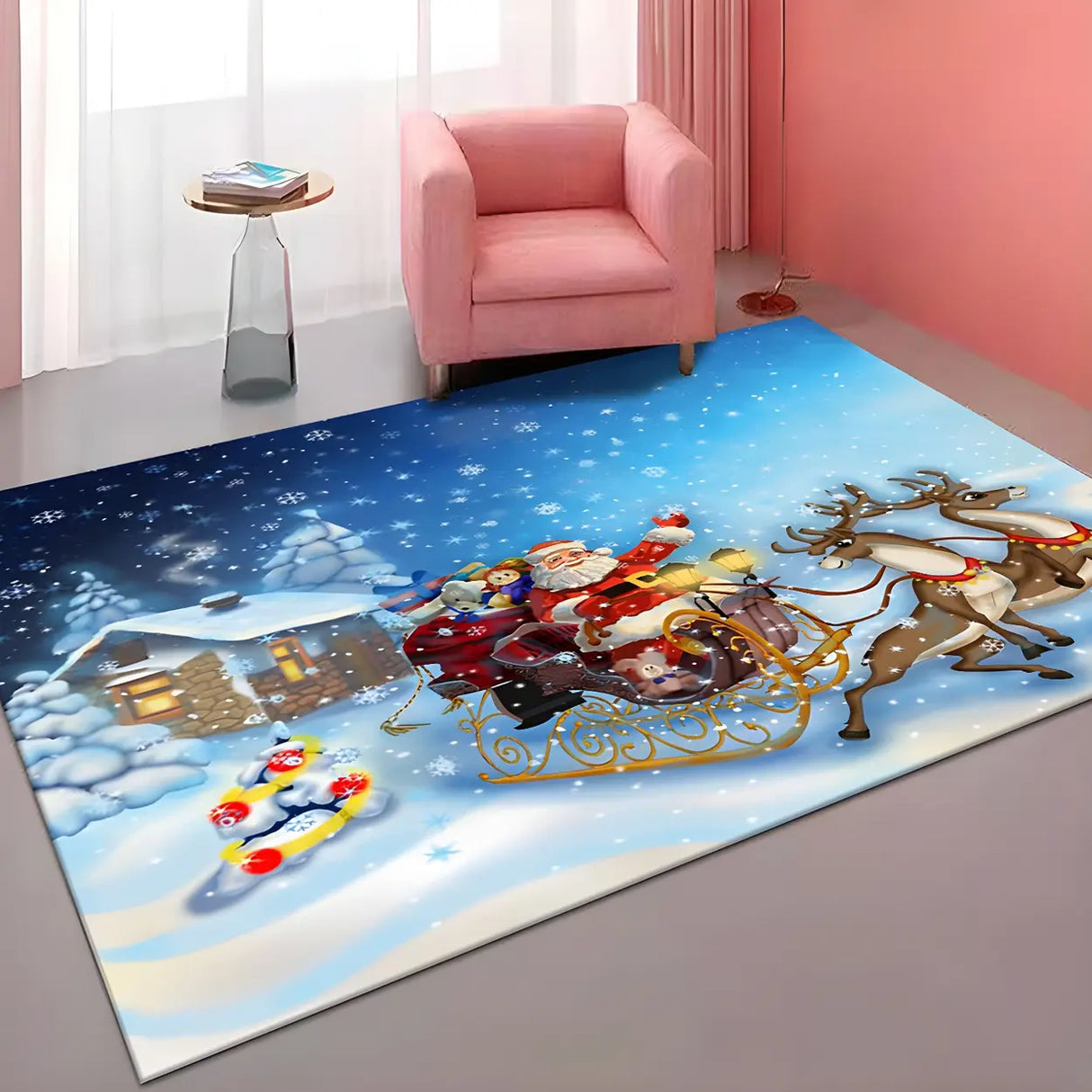 Modern Christmas Santa Claus Polyester Area Rug Image - 1