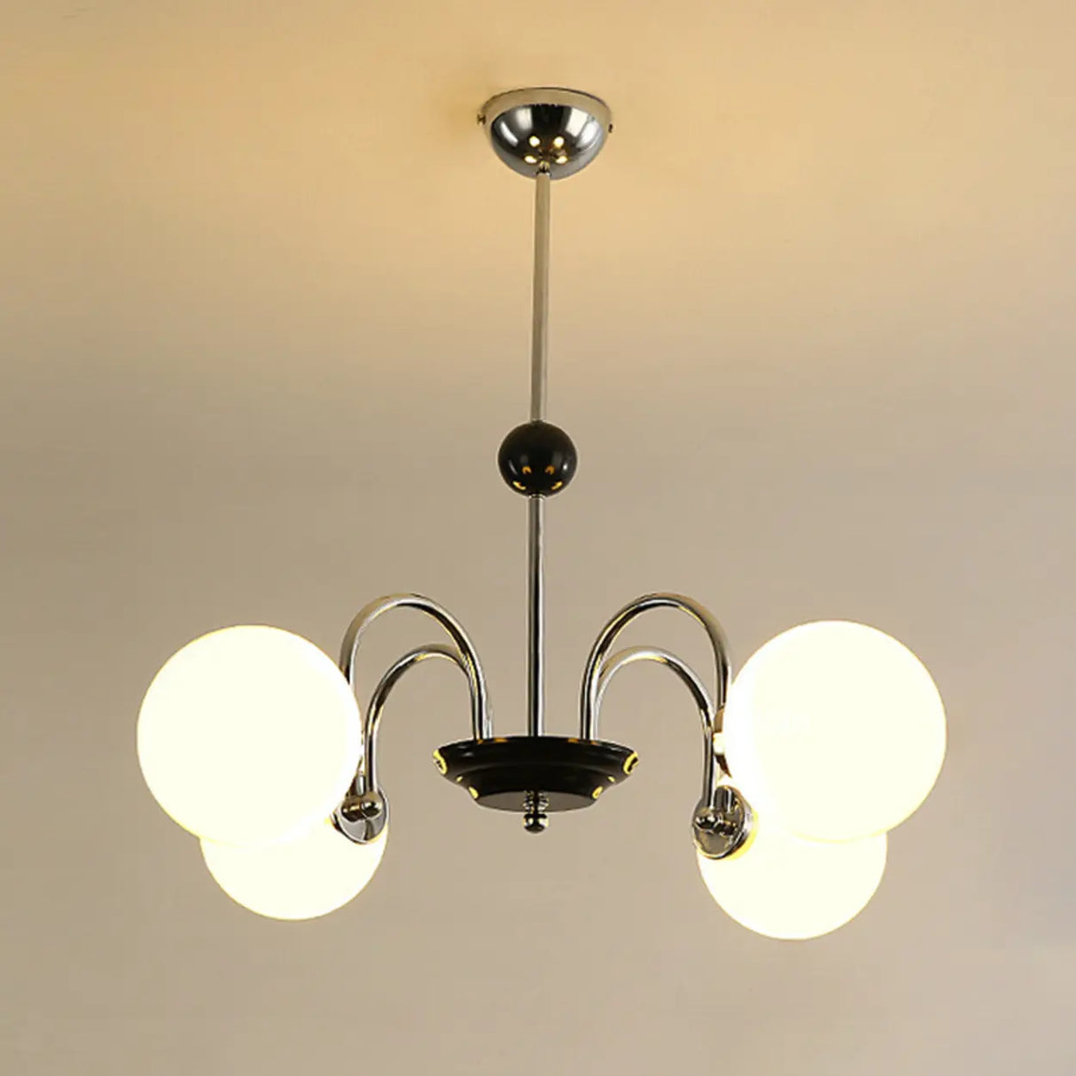 Modern Chrome Globe Pendant Chandelier - 4 Bulbs Image - 12