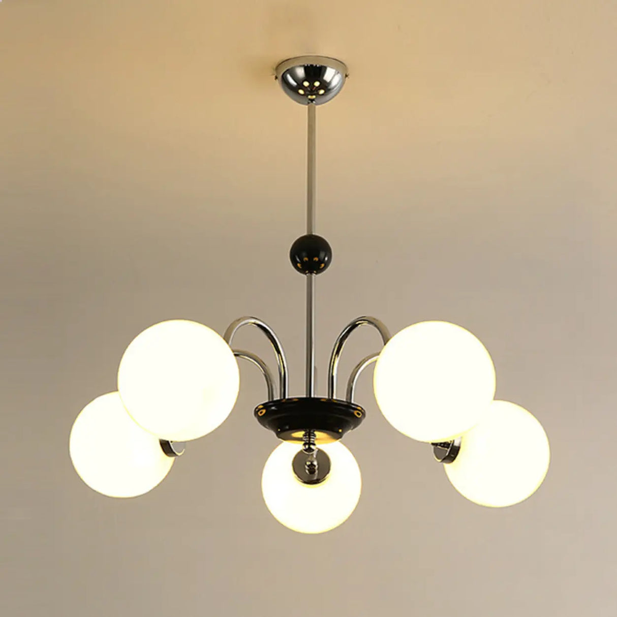 Modern Chrome Globe Pendant Chandelier - 4 Bulbs Image - 13