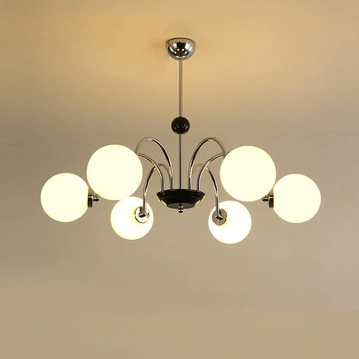 Modern Chrome Globe Pendant Chandelier - 4 Bulbs Image - 14