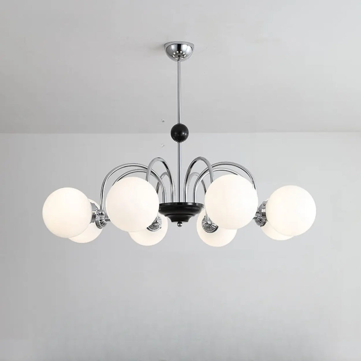 Modern Chrome Globe Pendant Chandelier - 4 Bulbs Image - 15