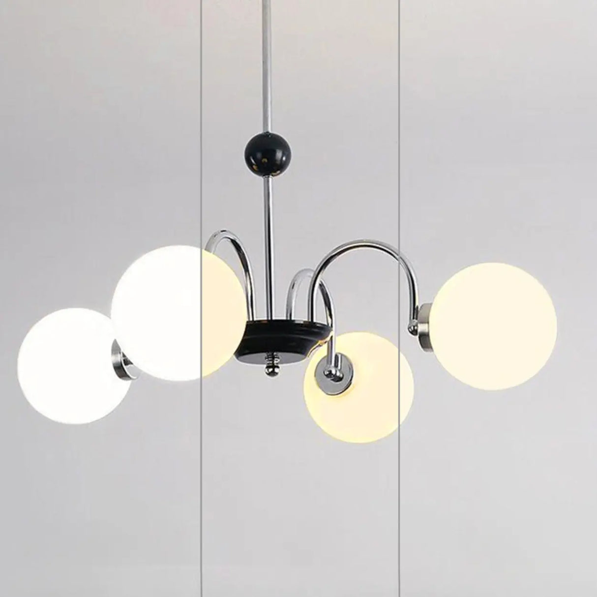 Modern Chrome Globe Pendant Chandelier - 4 Bulbs Image - 16