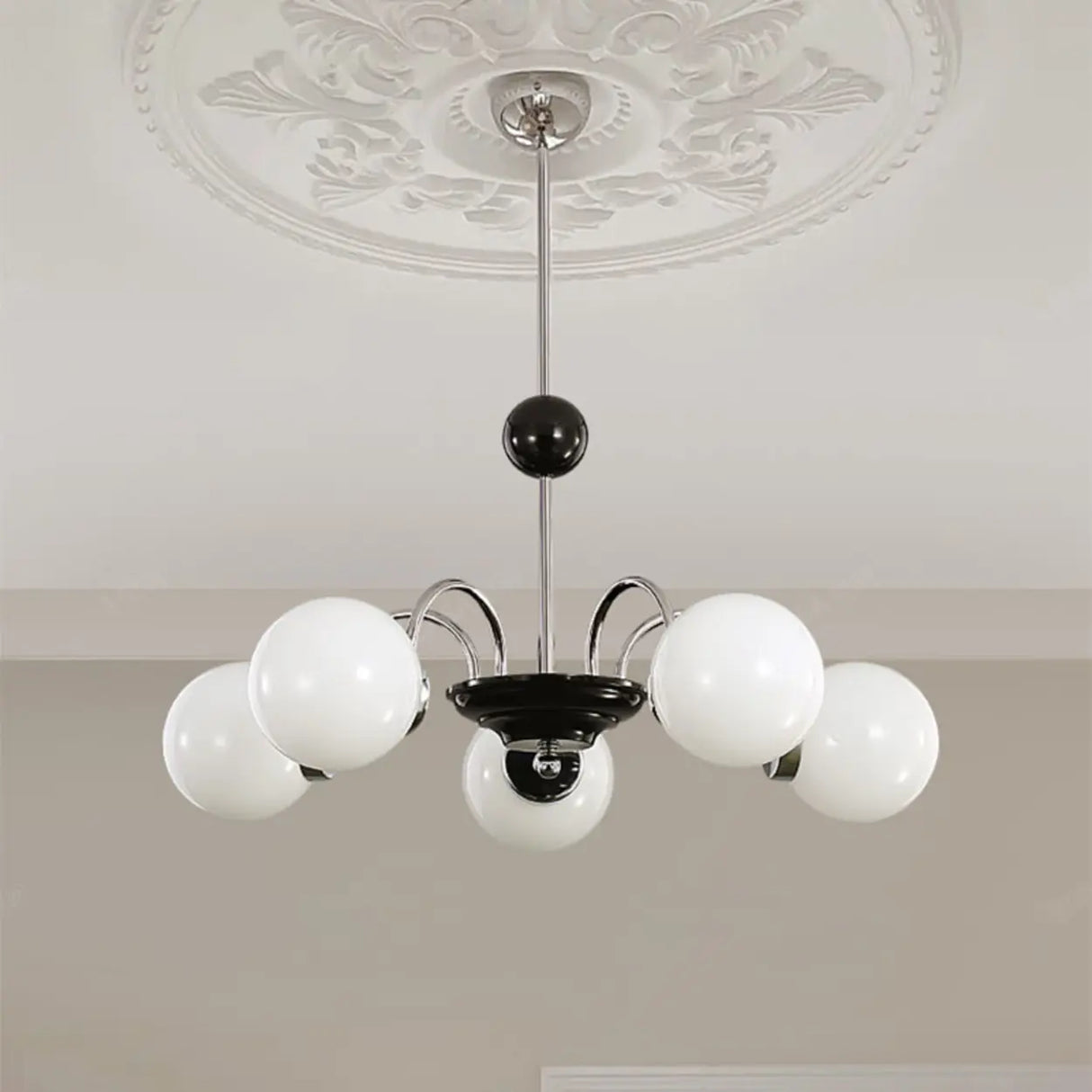 Modern Chrome Globe Pendant Chandelier - 4 Bulbs Image - 1
