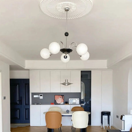 Modern Chrome Globe Pendant Chandelier - 4 Bulbs Image - 2