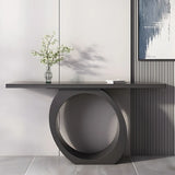 Modern Circular Base Pine Wood Black Large Console Table Image - 1