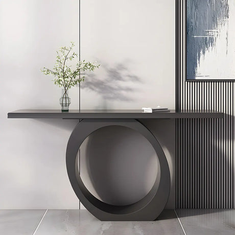 Modern Circular Base Pine Wood Black Large Console Table Image - 1