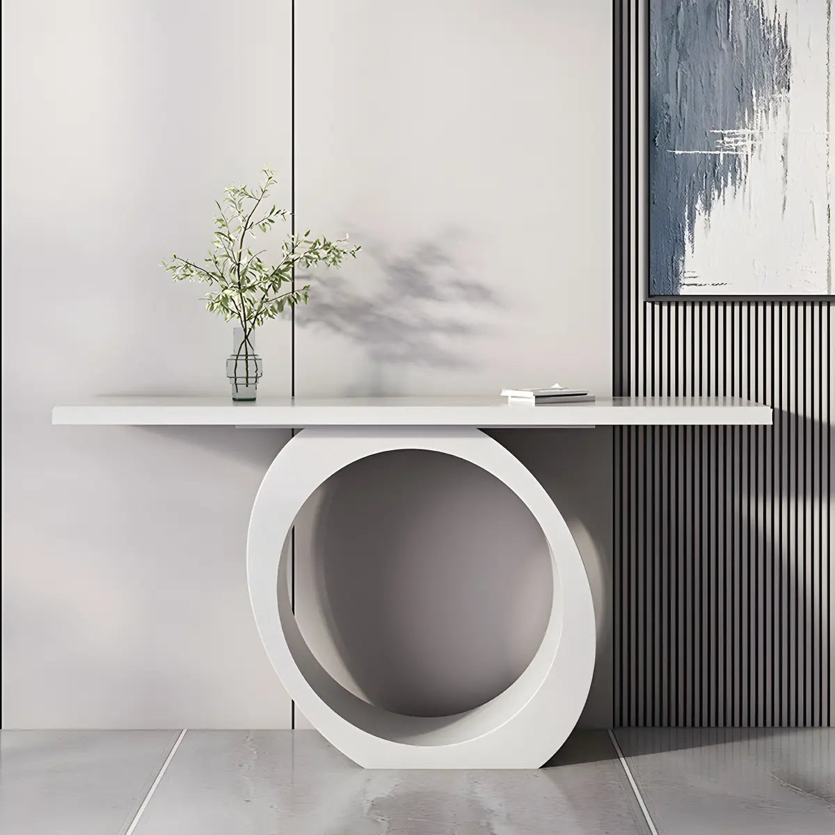 Modern Circular Base Pine Wood Black Large Console Table Image - 2