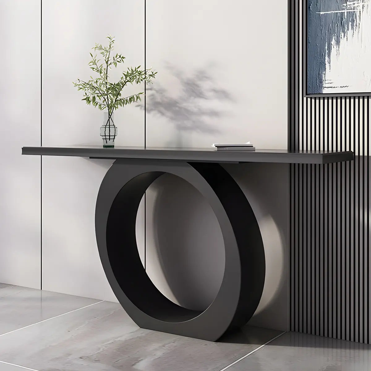 Modern Circular Base Pine Wood Black Large Console Table Image - 3