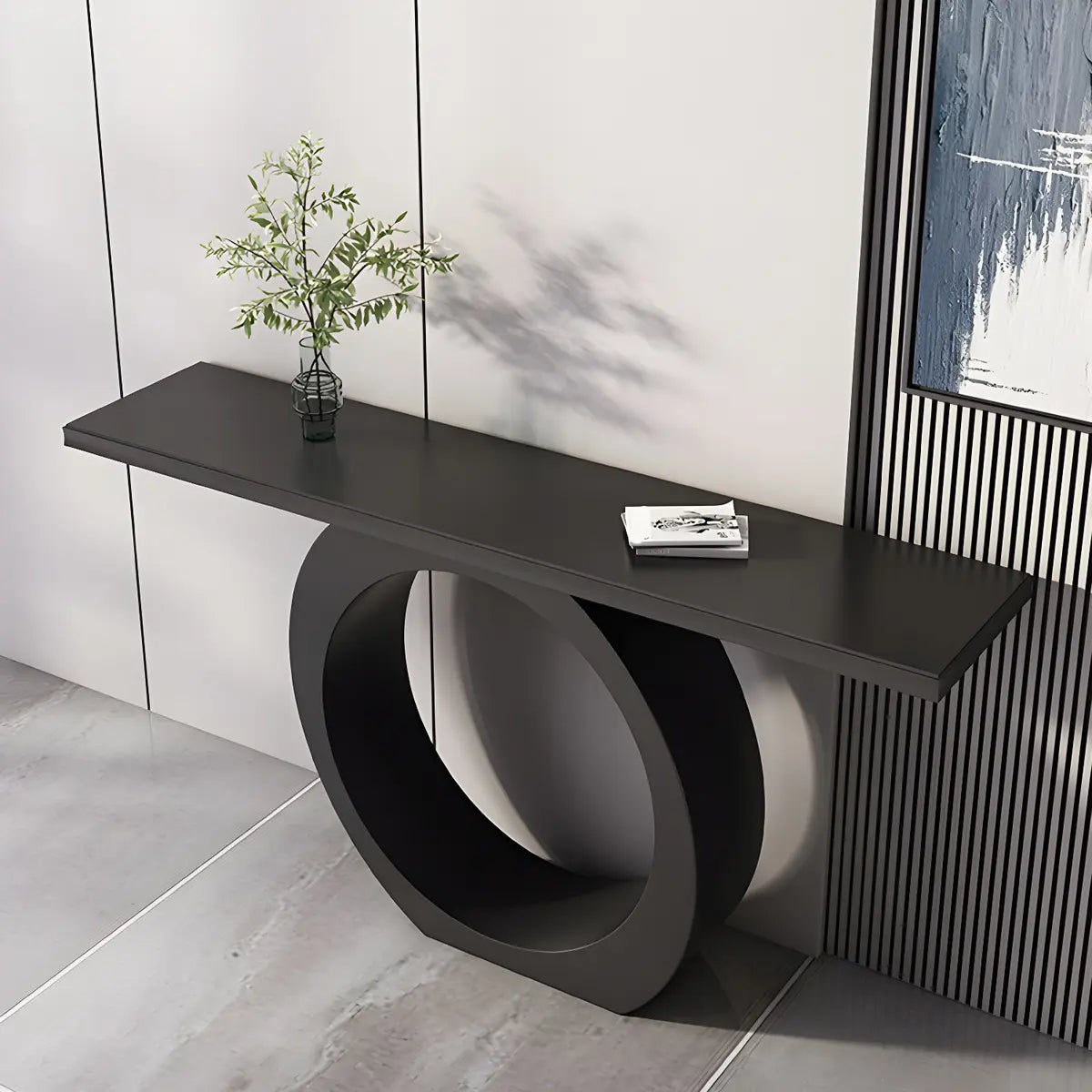 Modern Circular Base Pine Wood Black Large Console Table Image - 4
