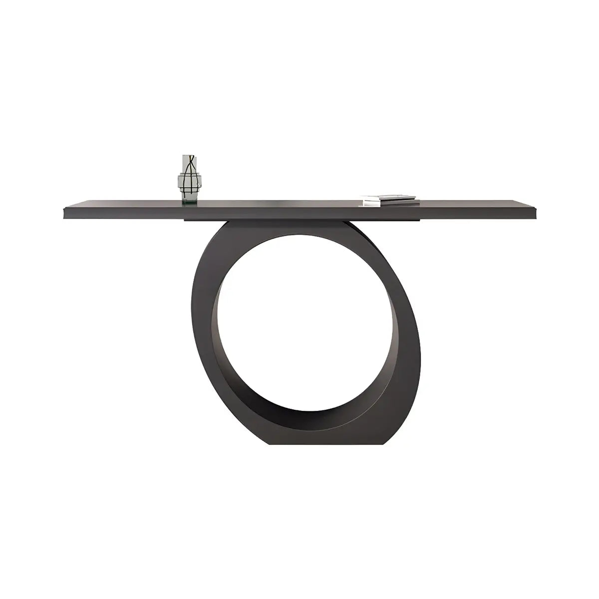 Modern Circular Base Pine Wood Black Large Console Table Image - 5
