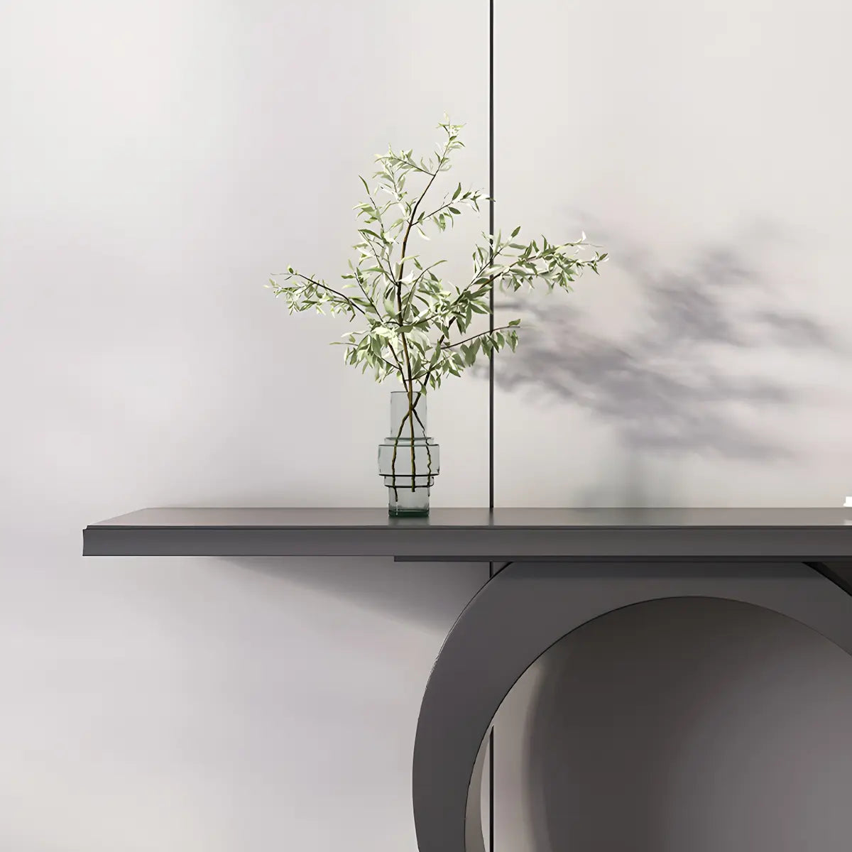Modern Circular Base Pine Wood Black Large Console Table Image - 6