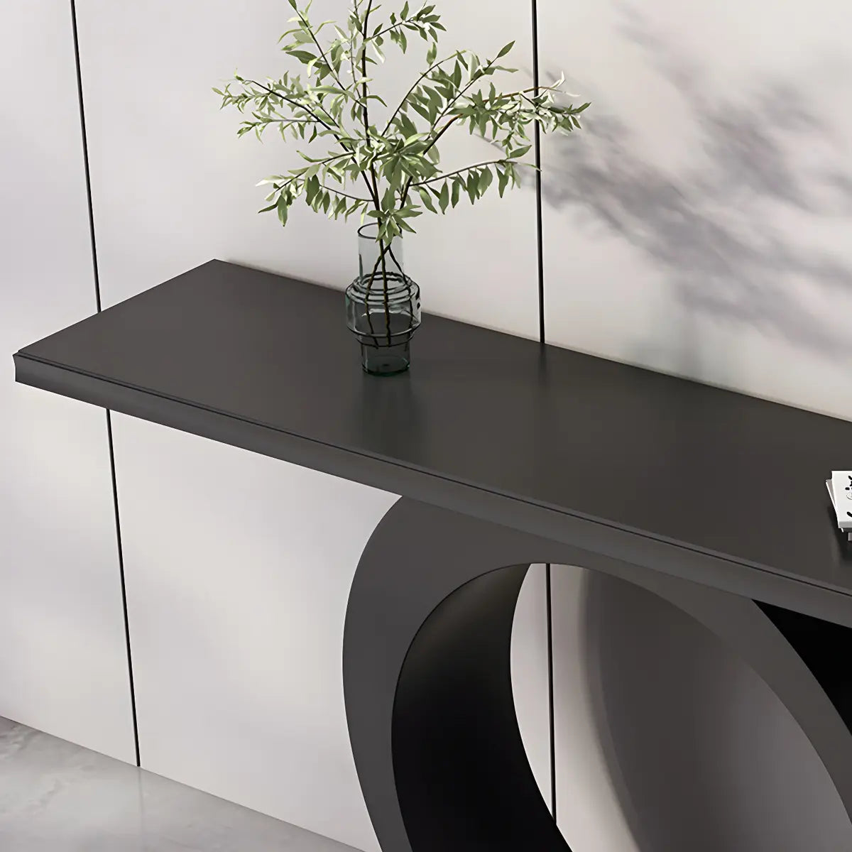 Modern Circular Base Pine Wood Black Large Console Table Image - 7