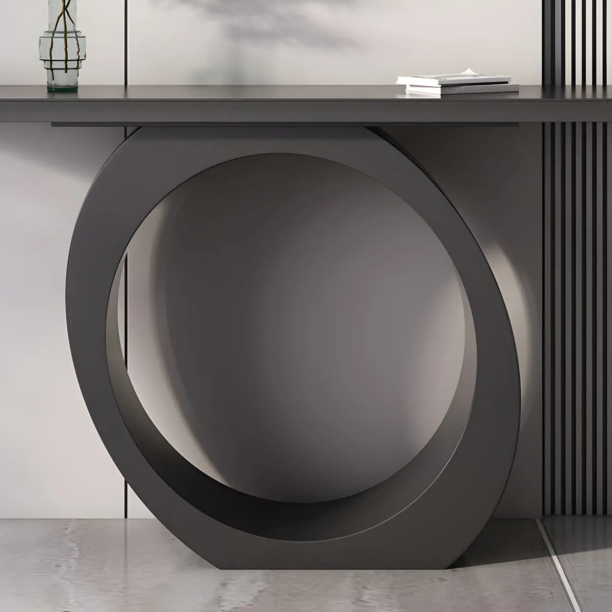 Modern Circular Base Pine Wood Black Large Console Table Image - 9