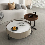 Modern Circular Stone Leather Nesting Coffee Table Image - 1