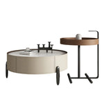 Modern Circular Stone Leather Nesting Coffee Table Image - 10