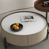 Modern Circular Stone Leather Nesting Coffee Table Image - 12