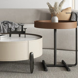 Modern Circular Stone Leather Nesting Coffee Table Image - 13