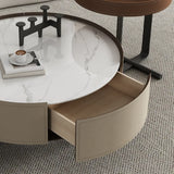 Modern Circular Stone Leather Nesting Coffee Table Image - 14
