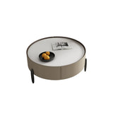 Modern Circular Stone Leather Nesting Coffee Table Image - 3