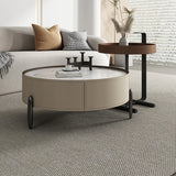 Modern Circular Stone Leather Nesting Coffee Table Image - 4