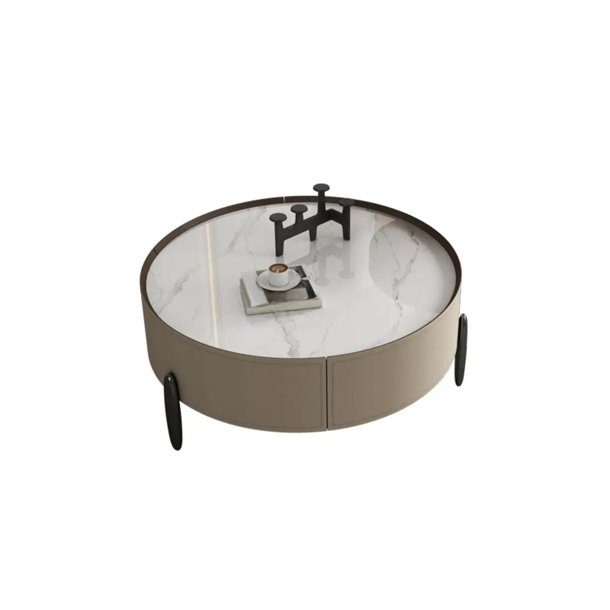 Modern Circular Stone Leather Nesting Coffee Table Image - 7