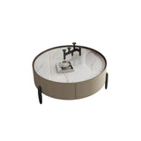 Modern Circular Stone Leather Nesting Coffee Table Image - 7