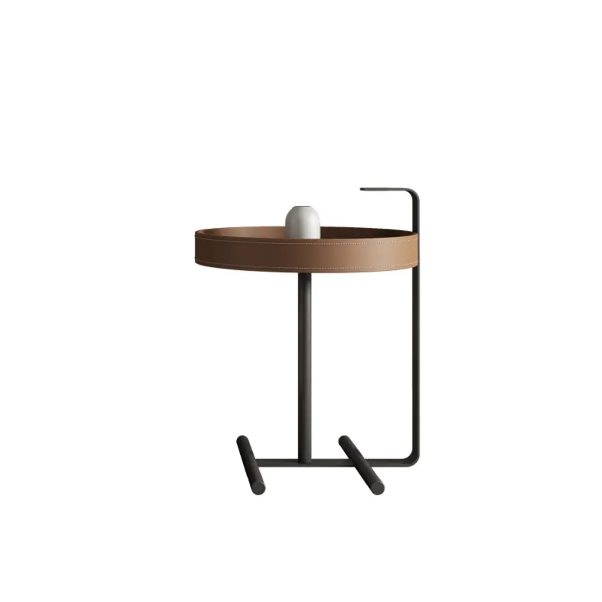 Modern Circular Stone Leather Nesting Coffee Table Image - 9