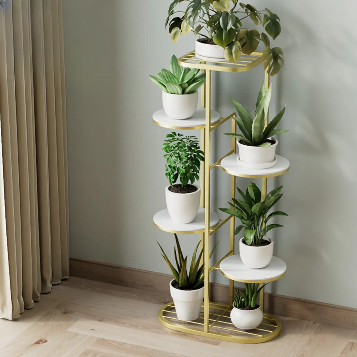 Modern Circular Tray Multi-Tier Metal Floor Plant Stand Image - 11