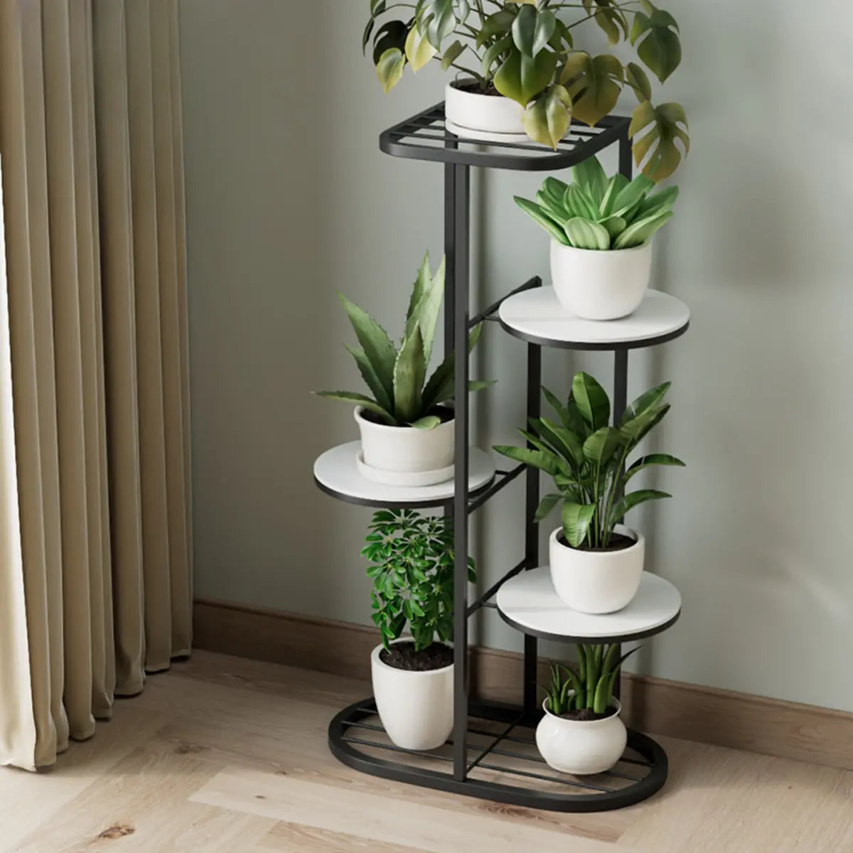 Modern Circular Tray Multi-Tier Metal Floor Plant Stand Image - 17