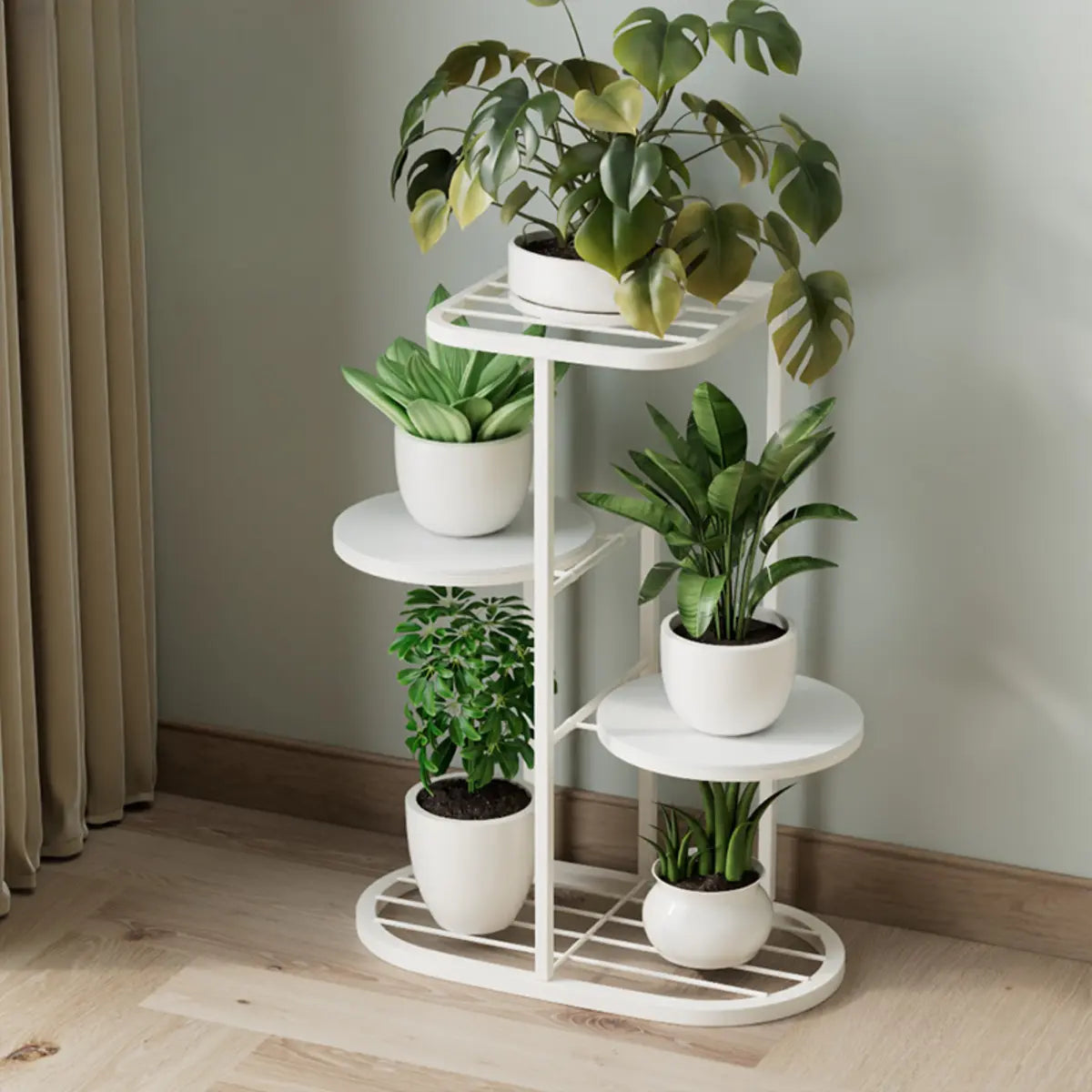 Modern Circular Tray Multi-Tier Metal Floor Plant Stand Image - 4