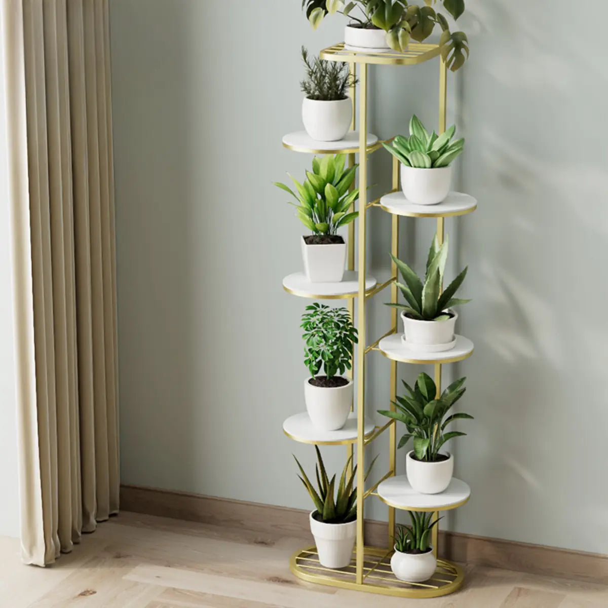 Modern Circular Tray Multi-Tier Metal Floor Plant Stand Image - 9