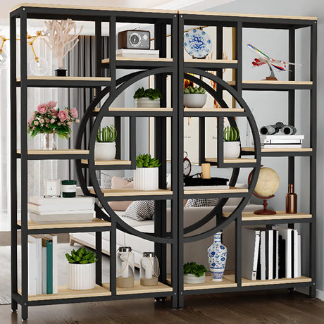 Modern Circular Wooden Black Large Display Bookcase Image - 1