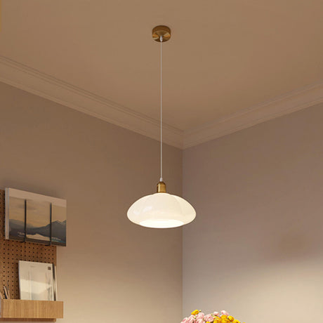 Modern Classic Brass Dome Glass White Pendant Light Image - 2