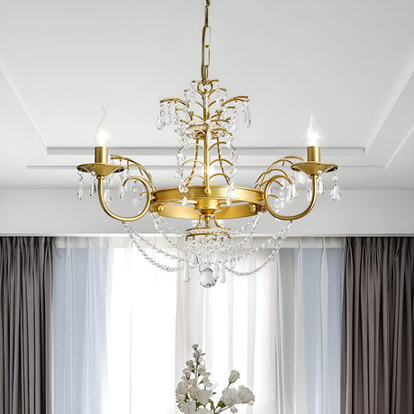 Modern Classic Gold Crystal Candle Hanging Chandelier Image - 1