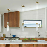 Modern Clear Glass Cylinder Pendant Light Dining Room Image - 15