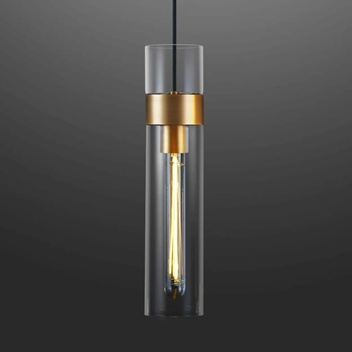 Modern Clear Glass Cylinder Pendant Light Dining Room Image - 18