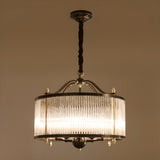 Modern Clear Glass Drum Chandelier, Adjustable Height Image - 10