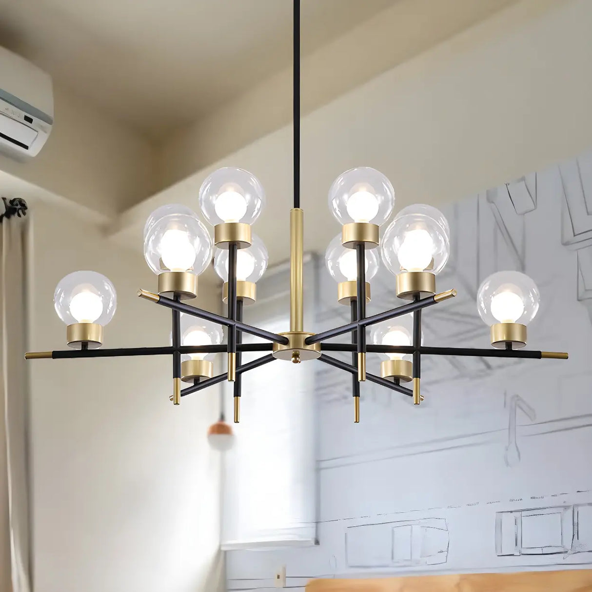 Modern Clear Globe Metal Living Room Chandelier Image - 12