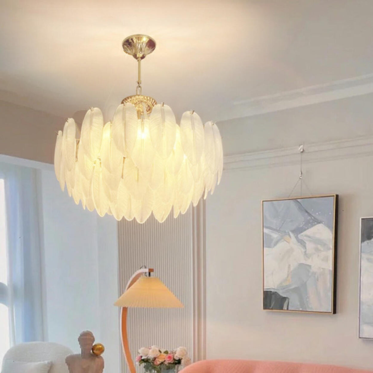 Modern Clear Leaf Chandelier with Pearl Accents Image - 2