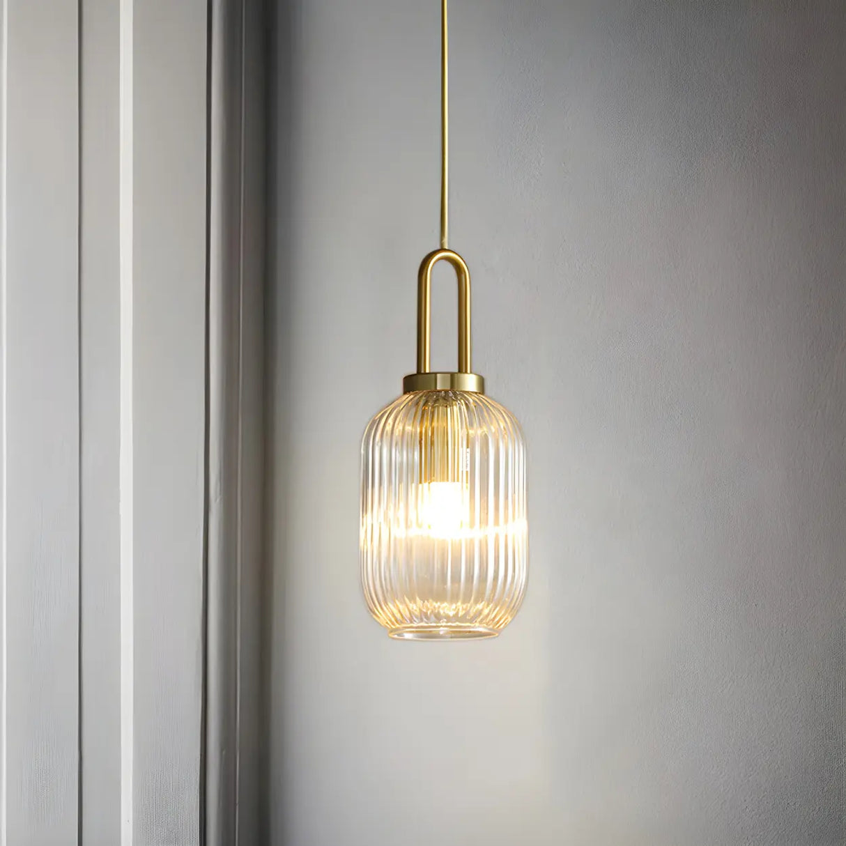Modern Clear Ribbed Glass Pendant Light for Kitchen Image - 1