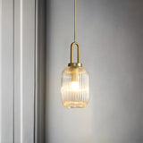 Modern Clear Ribbed Glass Pendant Light for Kitchen Image - 1