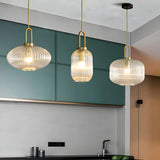 Modern Clear Ribbed Glass Pendant Light for Kitchen Image - 2