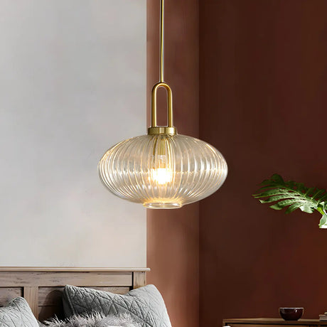 Modern Clear Ribbed Glass Pendant Light for Kitchen Image - 5