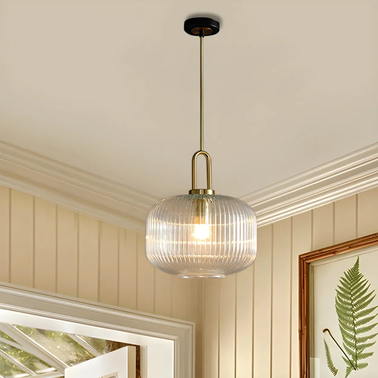 Modern Clear Ribbed Glass Pendant Light for Kitchen Image - 7