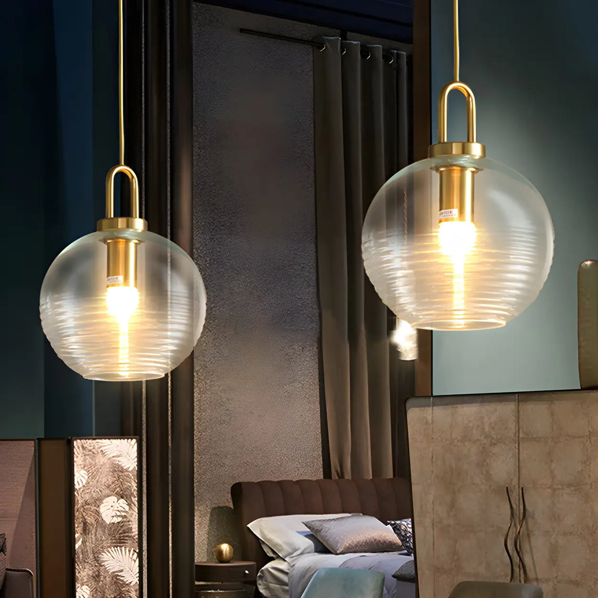 Modern Clear Ribbed Glass Pendant Light for Kitchen Image - 10