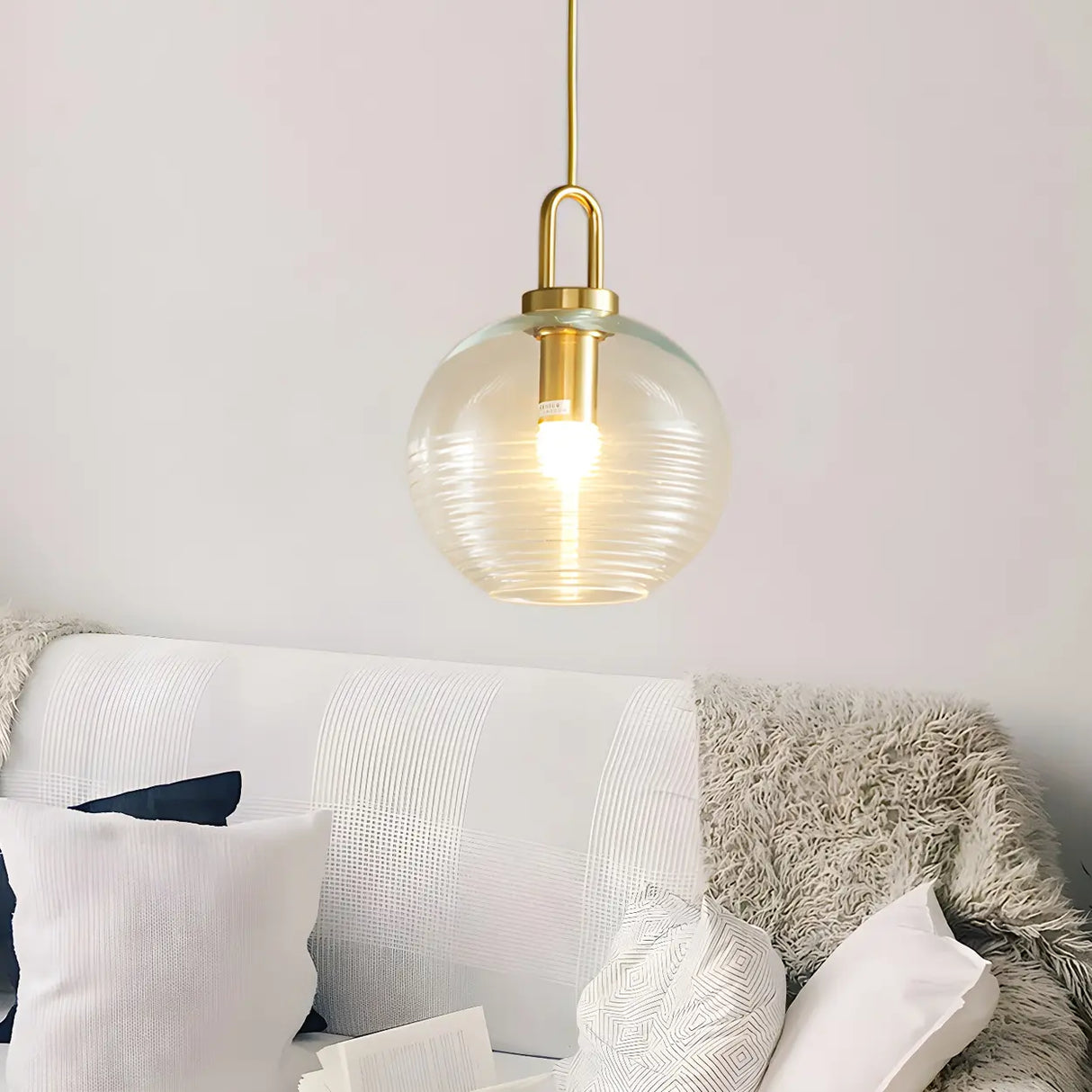 Modern Clear Ribbed Glass Pendant Light for Kitchen Image - 11