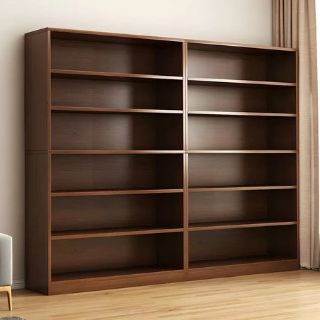 Modern Closed Back 6 Shelves Large Dark Wood Bookcase Image - 1