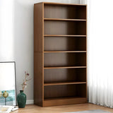 Modern Closed Back 6 Shelves Large Dark Wood Bookcase Image - 11