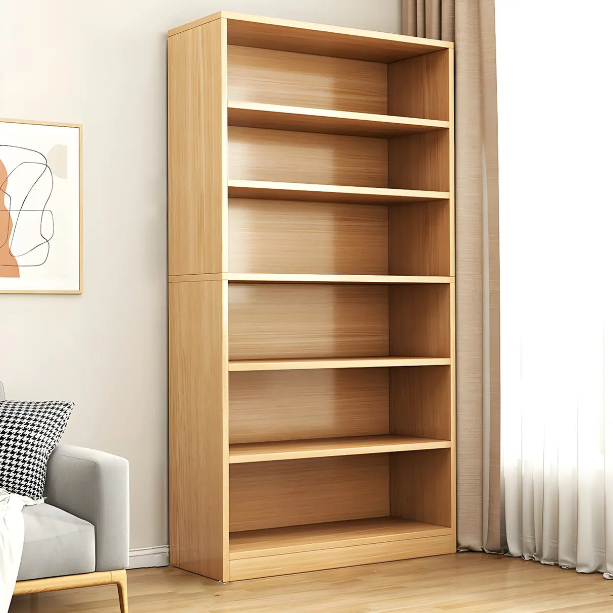 Modern Closed Back 6 Shelves Large Dark Wood Bookcase Image - 14